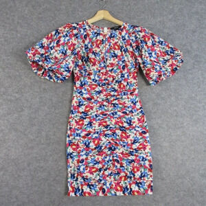 Smythe Women's Floral Ruched Keyhole Mini Dress Short Puff Sleeve XS 188